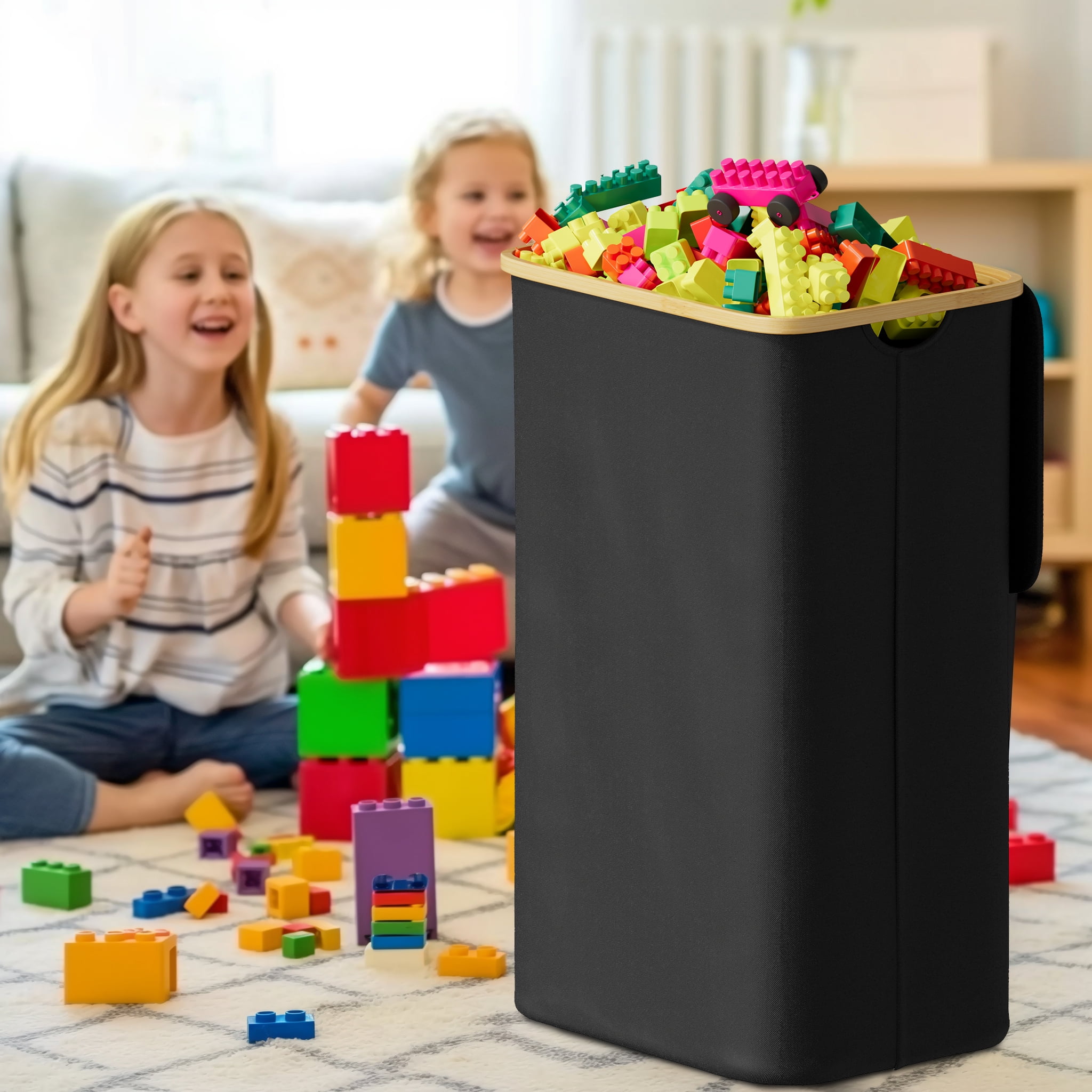 Tooloton 110L Large Laundry Hamper, Foldable, Fabric, Black