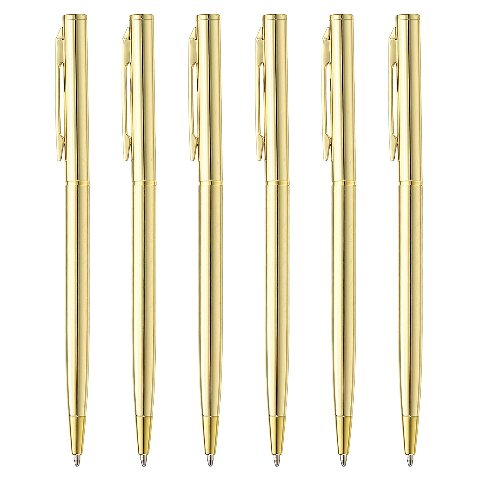 Uxcell Slim Metallic Ballpoint Pen, Retractable Writing Pens with Clips for Business Office Wedding Style 1 Golden