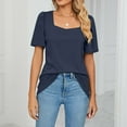 thumbnail image 4 of Besolor Women's Summer Tops Casual Square Neck Puff Short Sleeve T-Shirts Solid Color Going out Blouse Tees, 4 of 5