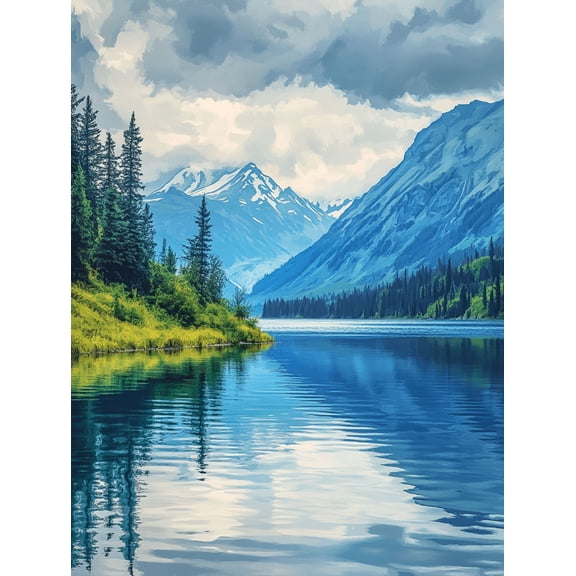 Mountain Lake Reflection Canvas Print/Wall Art, Suitable for Living Room,Office, Bathroom, and Hotel Decoration.