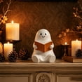 thumbnail image 5 of Miwamany Halloween Reading Ghost Resin Figurine Smiling Blush Sitting Ghost Holding Book,Halloween Desktop Statue for Mantel Shelf Bedroom Party Scene Decor, 5 of 5