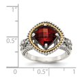 thumbnail image 2 of 925 Sterling Silver Polished Prong set Oxidized With 14k 2.38Garnet Ring Size 8 Ring for Women, 2 of 2