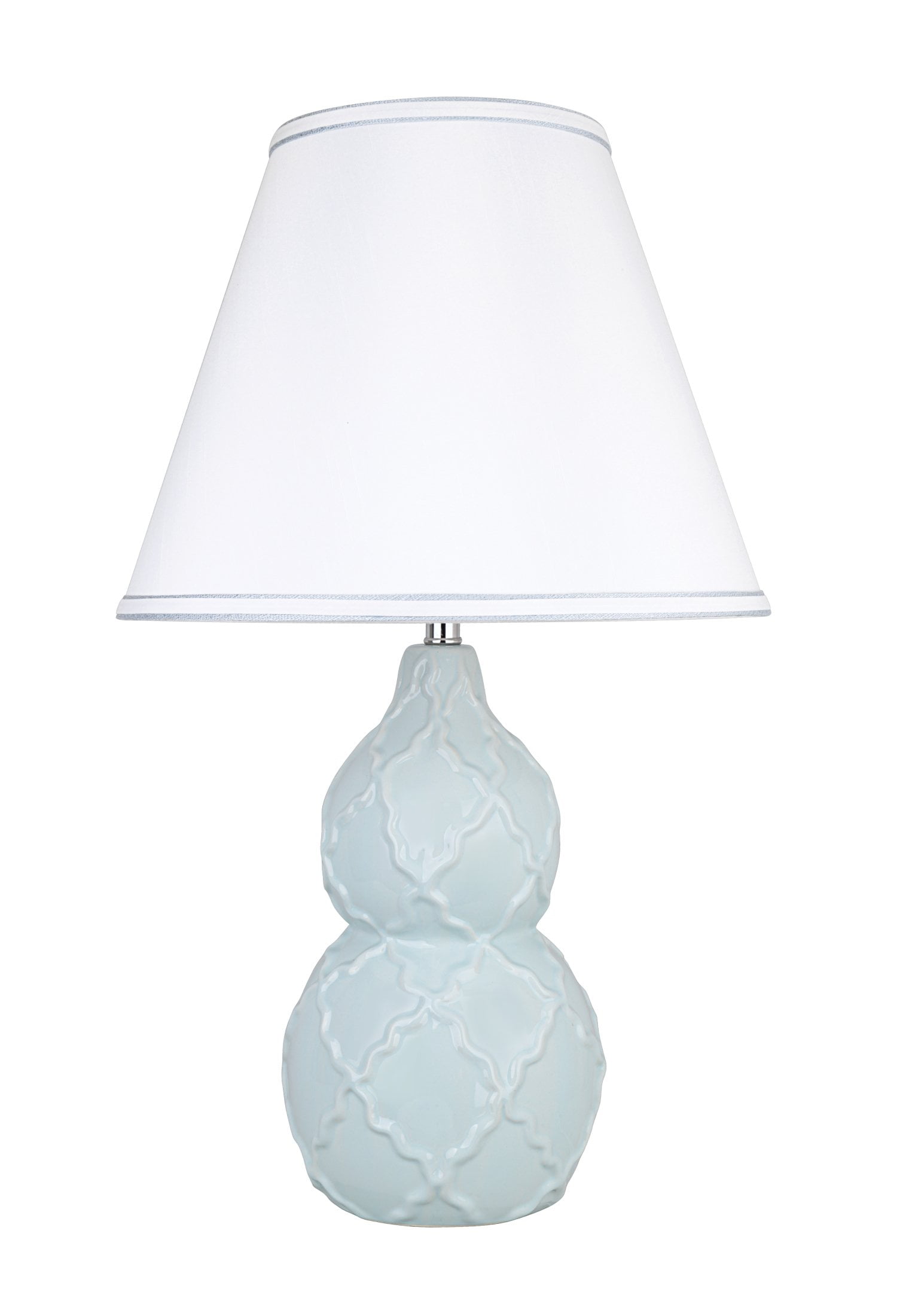 White Ceramic Table Lamp with Silk Shade, 23.5" High