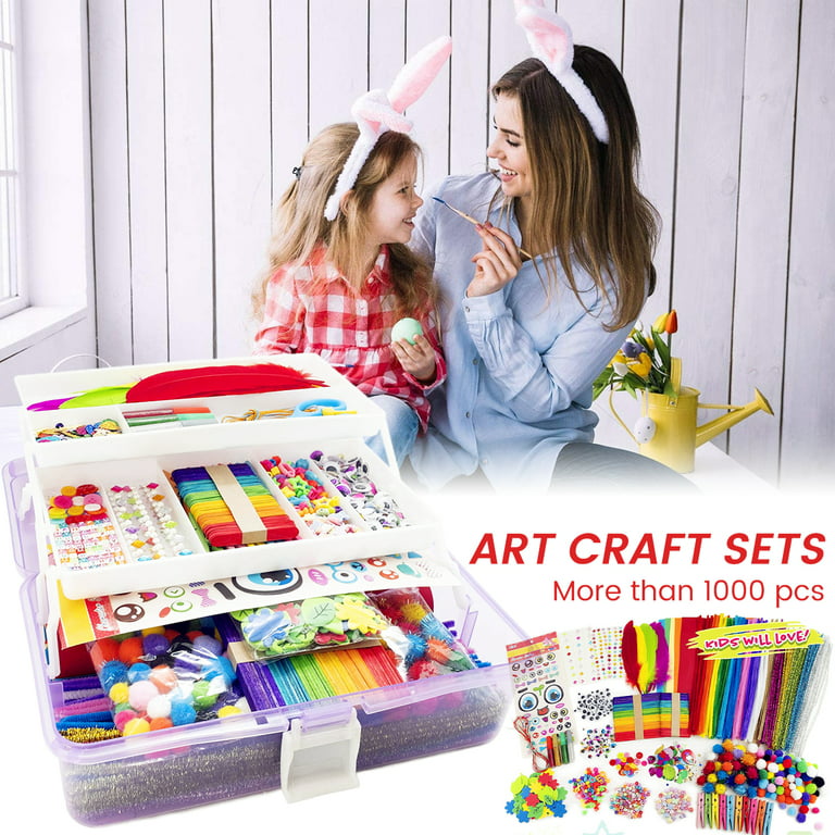Protoiya Arts and Crafts Supplies for Kids,1000+ Pieces Giftable Craft Box for Kids: DIY Craft Supplies for Toddlers, School Project, and Homeschool