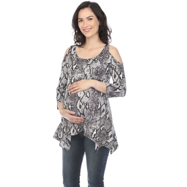 White Mark Women's Maternity Snake Print Cold Shoulder Tunic
