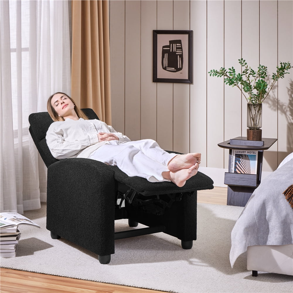 Yaheetech Modern Upholstered Boucle Recliner Chair with Pocket Springs, Black