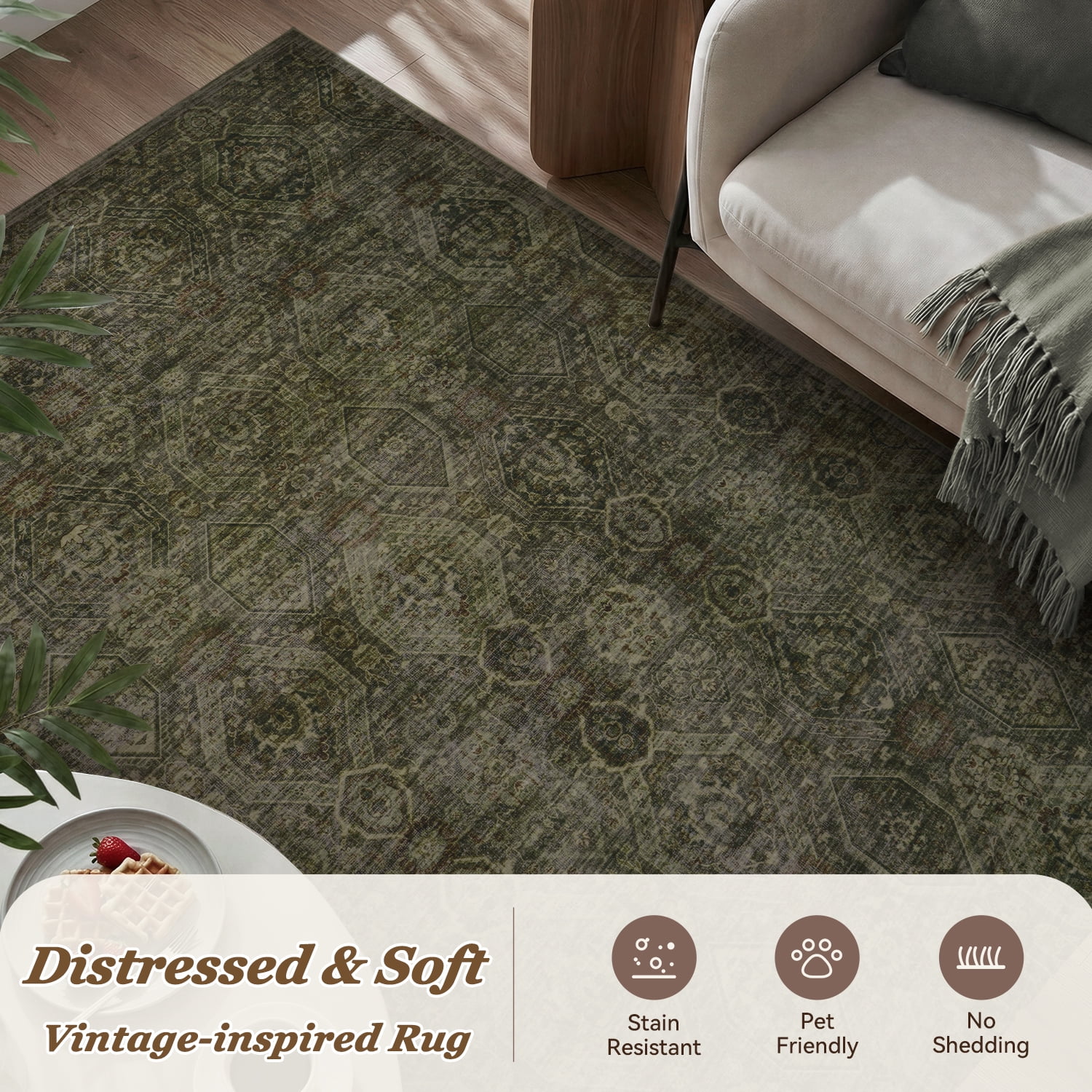 SIXHOME 8'x10' Area Rugs for Living Room Modern Area Rugs Machine Washable Rugs Green