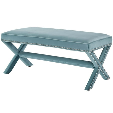 Hobby Lobby Patio Chairs Modern Contemporary Urban Design Living Room Lounge Club Lobby Accent Chair Bench, Velvet Fabric Copper Nail Rivet, Blue ()