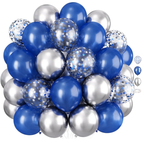 45pcs 12inch Pearl Navy Blue Metallic Silver Latex Balloons Silver Blue Confetti Balloons for Boys Men Birthday Baby Shower Wedding Graduation Party Decorations