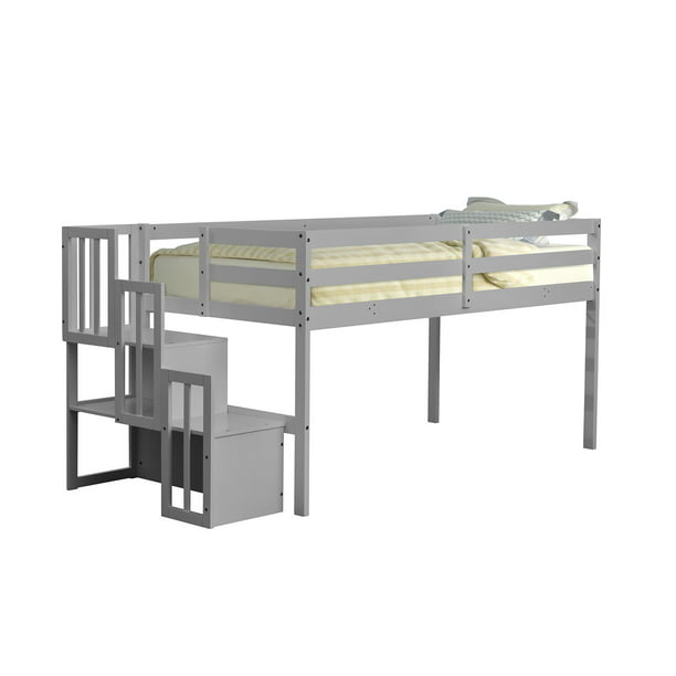 Lemonbest Twin Floor Loft Bed With, Low Twin Bed Frame With Storage