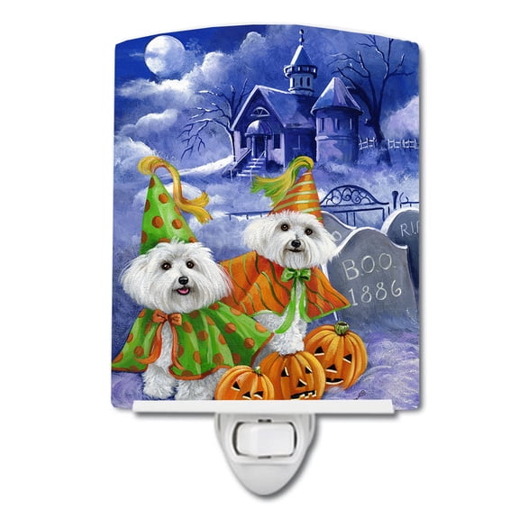 Bichon Frise Halloween Haunted House Ceramic Night Light