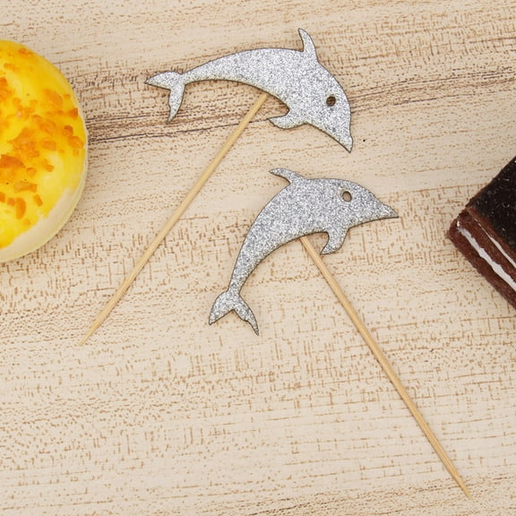 PBPBOX Dolphin Shape Paper Cake Toppers Silver for Birthday Festival 12Pcs