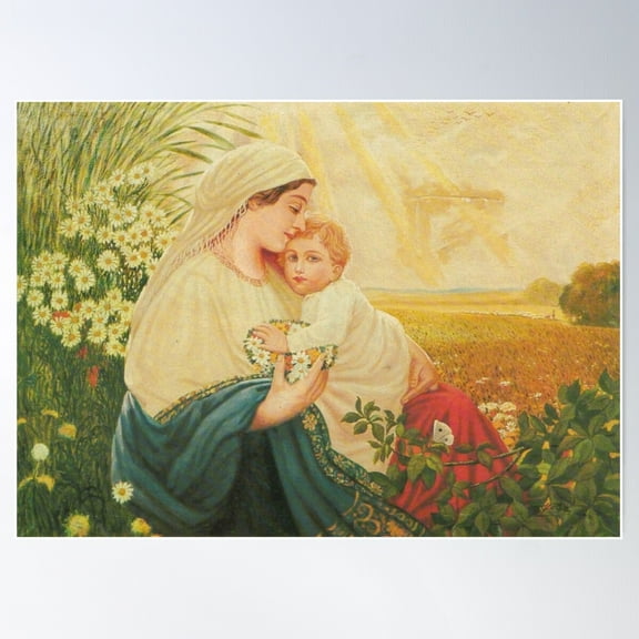 Mother Mary And The Holy Child Jesus Christ By Adolf H. Poster Wall Art, Modern Wall Decor For Living Room Bedroom, 16x24 UNFRAMED
