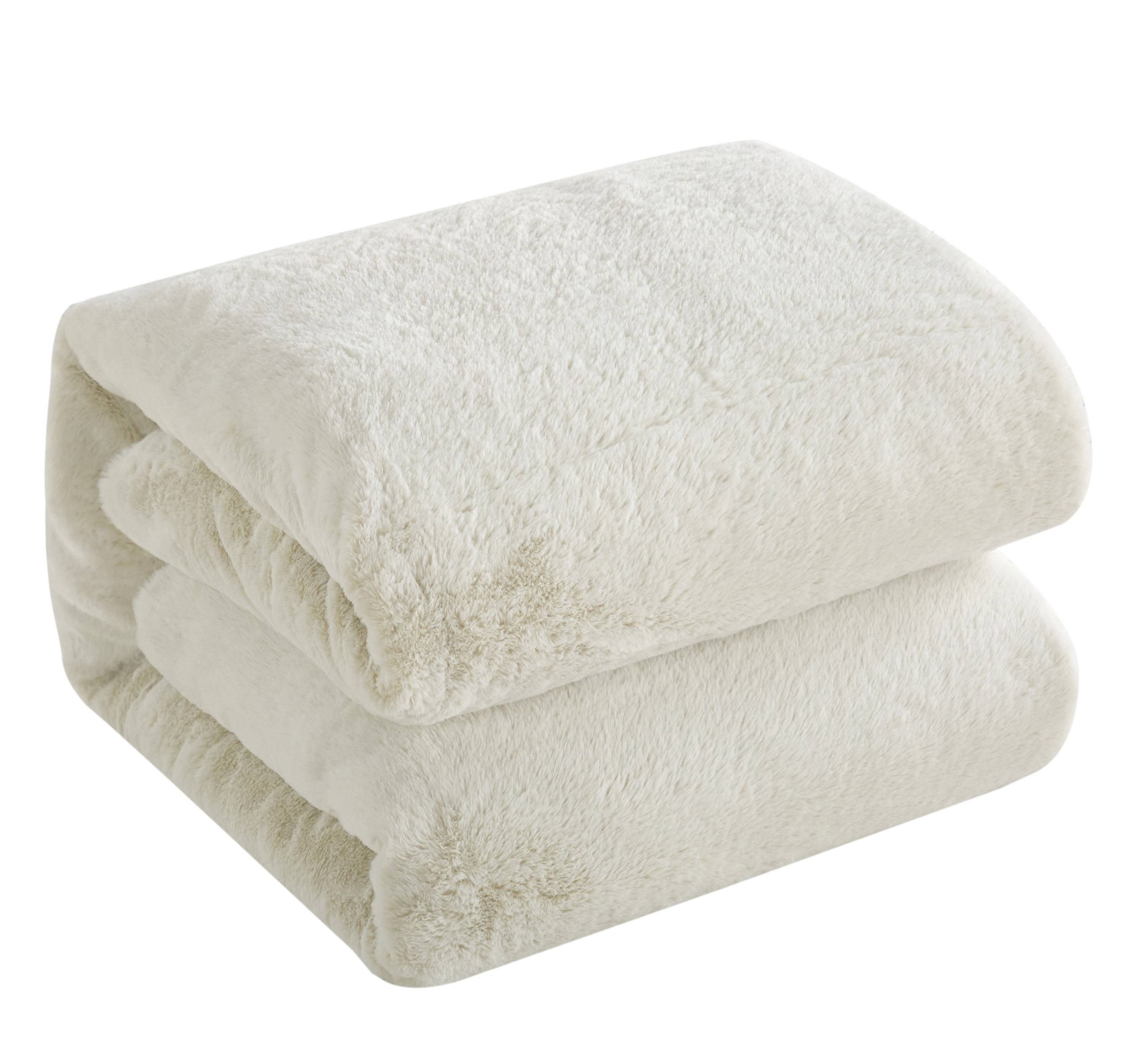 Dearfoams Back Dye Faux Rabbit Fur White Polyester Fill Duvet Set for Teens Adults Seniors, Queen