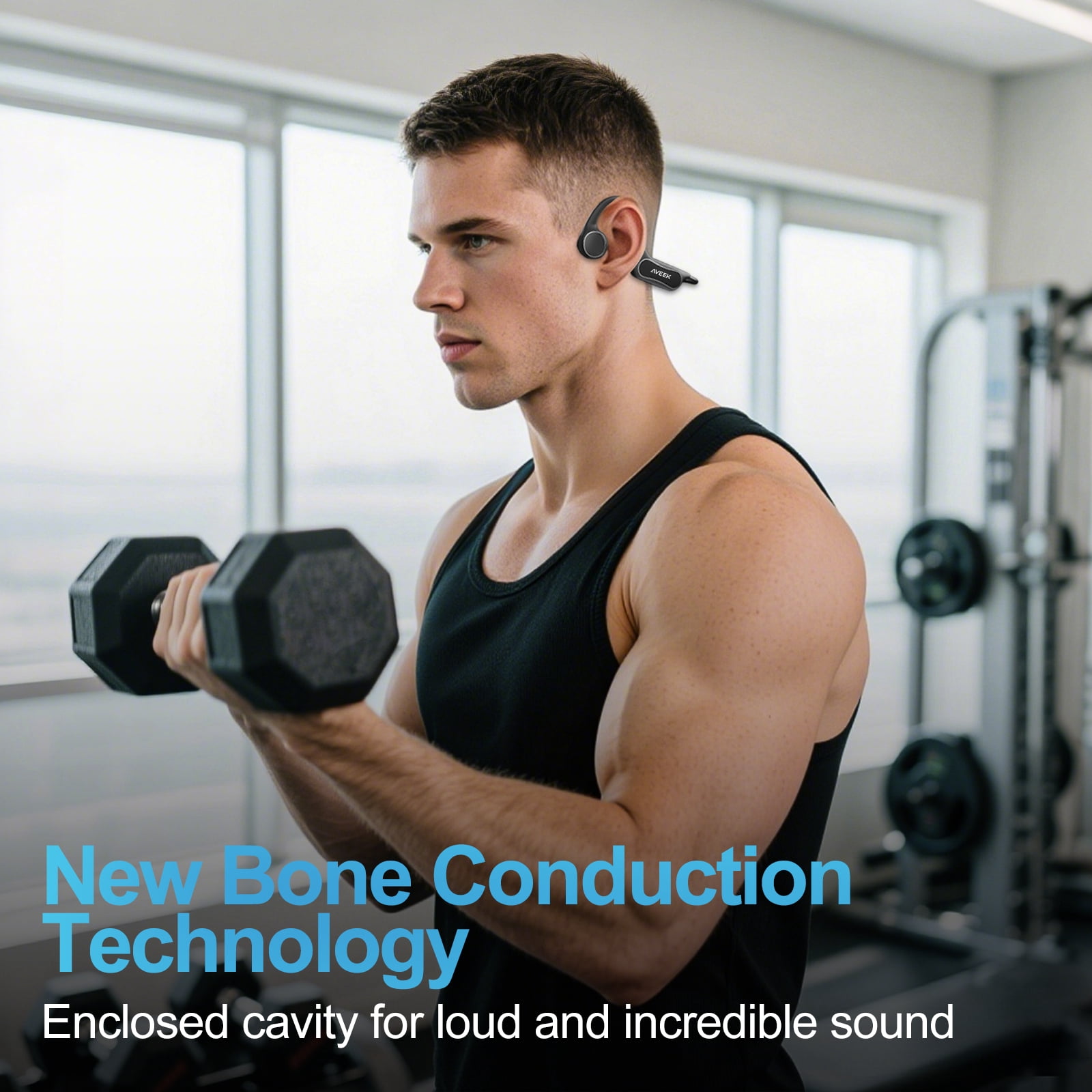 Aveek Bone Conduction Headphones,Bluetooth Wireless Sports Headphones for Running, Cycling & Gym, IPX5 Waterproof & Sweatproof, Lightweight Running Earphones for Outdoor
