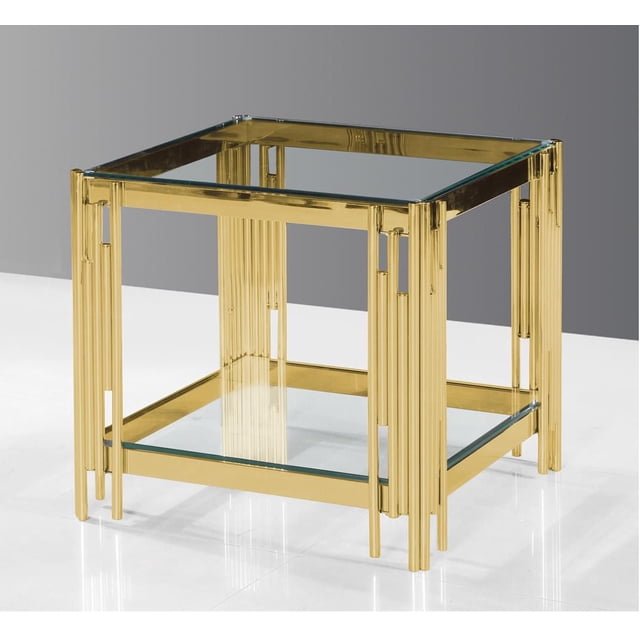 K-Living Luna End Table with Clear Tempered Glass Top & Gold Polished Stainless-Steel Base