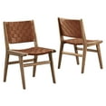 thumbnail image 2 of Modway Saoirse 17.5" Woven Leather Dining Side Chair in Walnut/Brown (Set of 2), 2 of 10