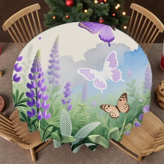 1pc Lavender Purple Print tablecloth round,  Holiday-Themed Design , Lavender Purple