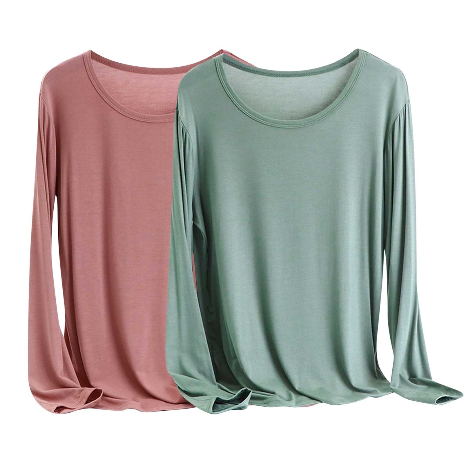Timegard Spring Tops for Women 2pc Plus Size Long Sleeve Pajamas Basic Tee Casual Loose Comfy Top Blouse
