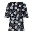 thumbnail image 4 of LYXSSBYX Linen Shirts for Women Women's Casual Round Neck Casual Button Printed Short Sleeve Blouse Short Sleeve Round Neck Blouse/Shirt, 4 of 5