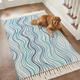 thumbnail image 3 of Kitchen Runner Rugs, Coastal Blue Gradient Stripe 3'x5' Throw Rug with Tassels, Modern Ocean Wave Line Washable Soft Floor Carpet Runner for Hallway Bedroom Bathroom Laundry Room, 3 of 9