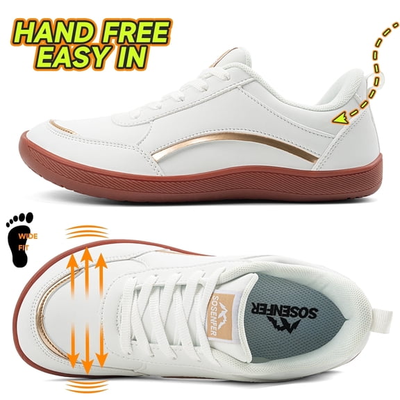 Sosenfer Hands-Free Slip-On Wide Toe Box Barefoot Sneakers - Women's Zero Drop Walking Shoes