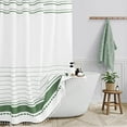 thumbnail image 3 of FRAMICS Striped Tassel Shower Curtain Sets with Bath Rug, Boho Farmhouse Water-Repellent Fabric Bathroom Sets with Hooks, Slub Textured Design, 72" x 72", Sage Green, 3 of 9