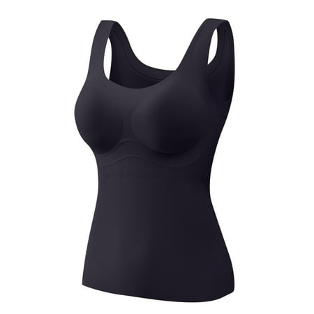 Holiday Clothing Xysaqa Thermal Tank Tops for Women Comfort Fleece Underwear Tops Cami Shirt Women Scoop Neck Sleeveless Compression Camisole Base Layer Fall Winter Warm Vest with Padded Bra Black M