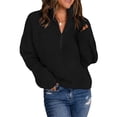 thumbnail image 3 of Seyurigaoka Women Waffle Kint Pullover Tops Long Sleeve Stand Collar Zipped Oversized Slouchy Sweater for Casual Daily, 3 of 6