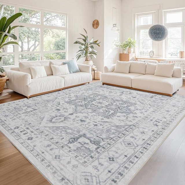 Alfombra de 183 x 274 cm, lavable, antideslizante, gris vintage