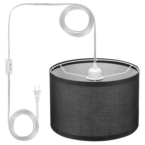 Plug in Pendant Light 15Ft Rope Cord Hanging Lamp with ON/OFF Switch Black