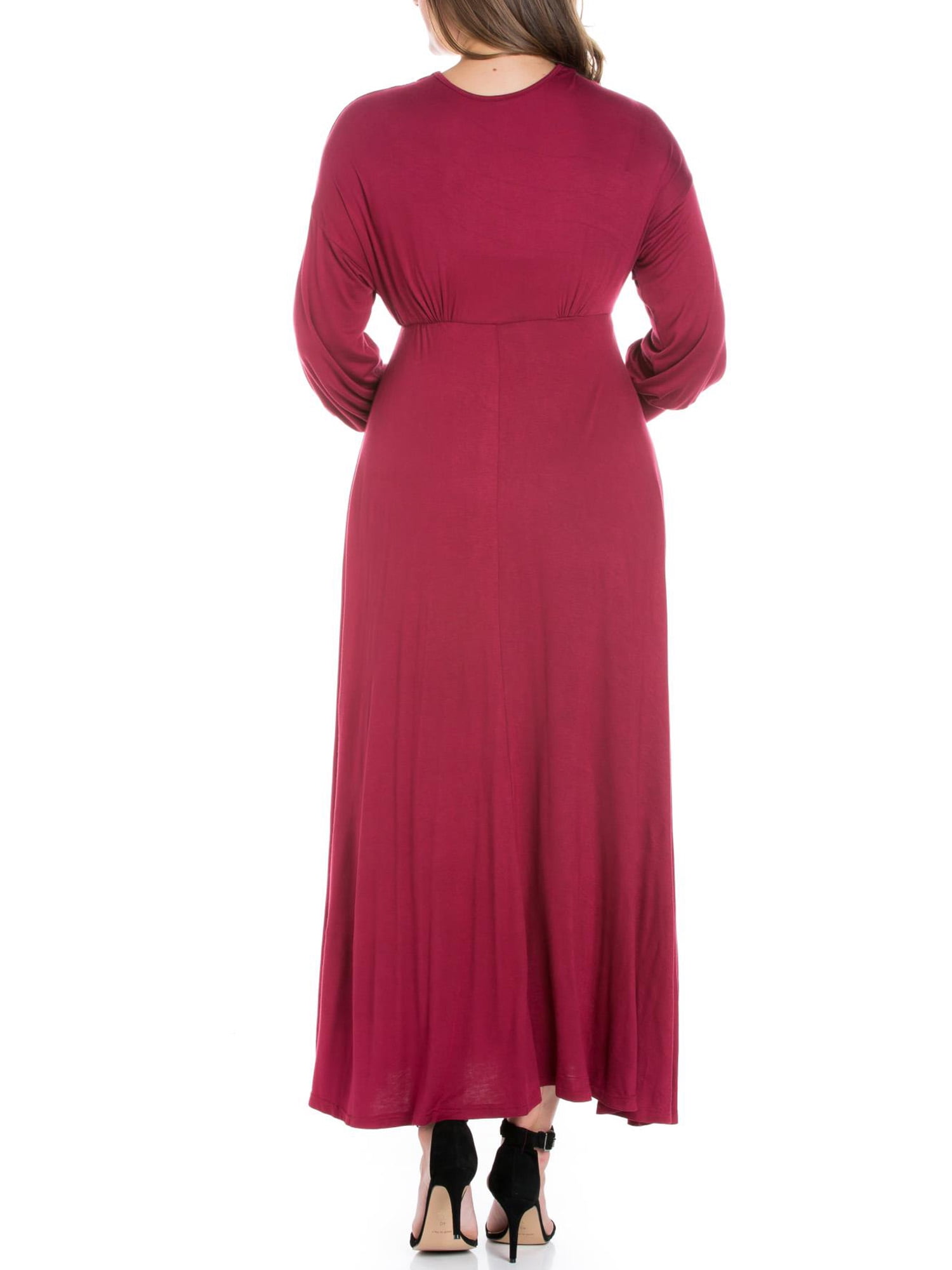 24seven Comfort Apparel Plus Size V-Neck Long Sleeve Maxi Dress