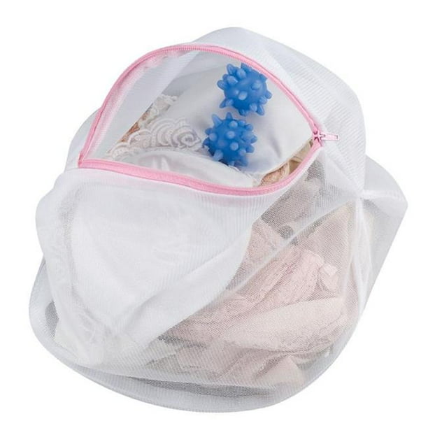 Household Essentials 127 Lingerie Wash Bag Blanc polyester avec 2 Boules de Lavage en PVC Bleues