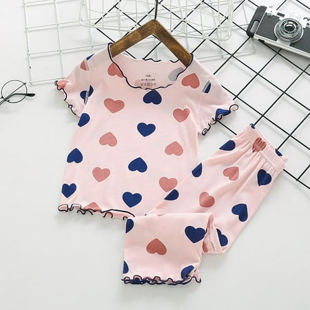 

2-piece Kids Baby Pajamas Kit Short Sleeve Shirt Long Pants Summer Air-conditioning Home Clothes Sleepwear
