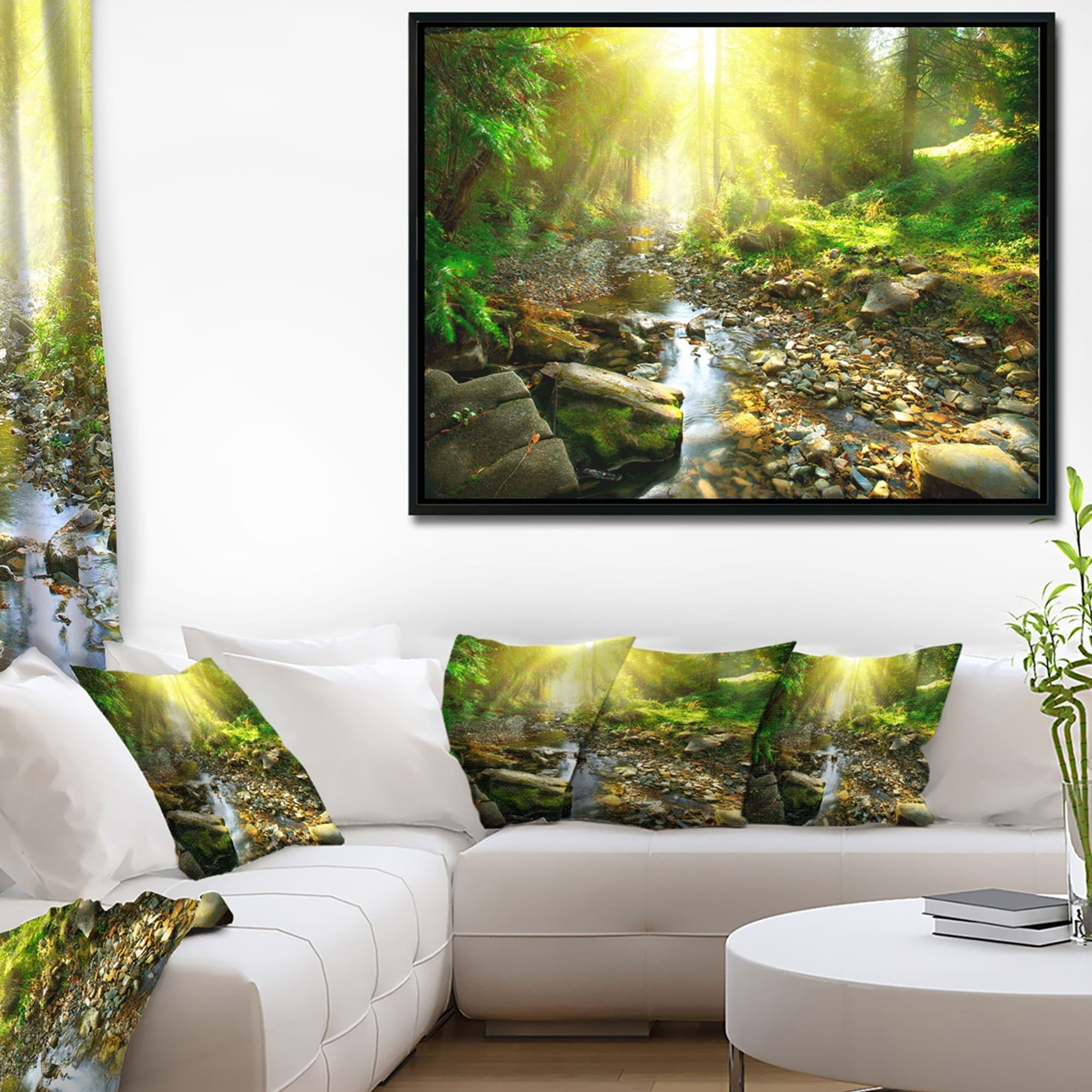 Designart ' Mountain Stream in Forest ' Landscape Photography Framed Canvas Print