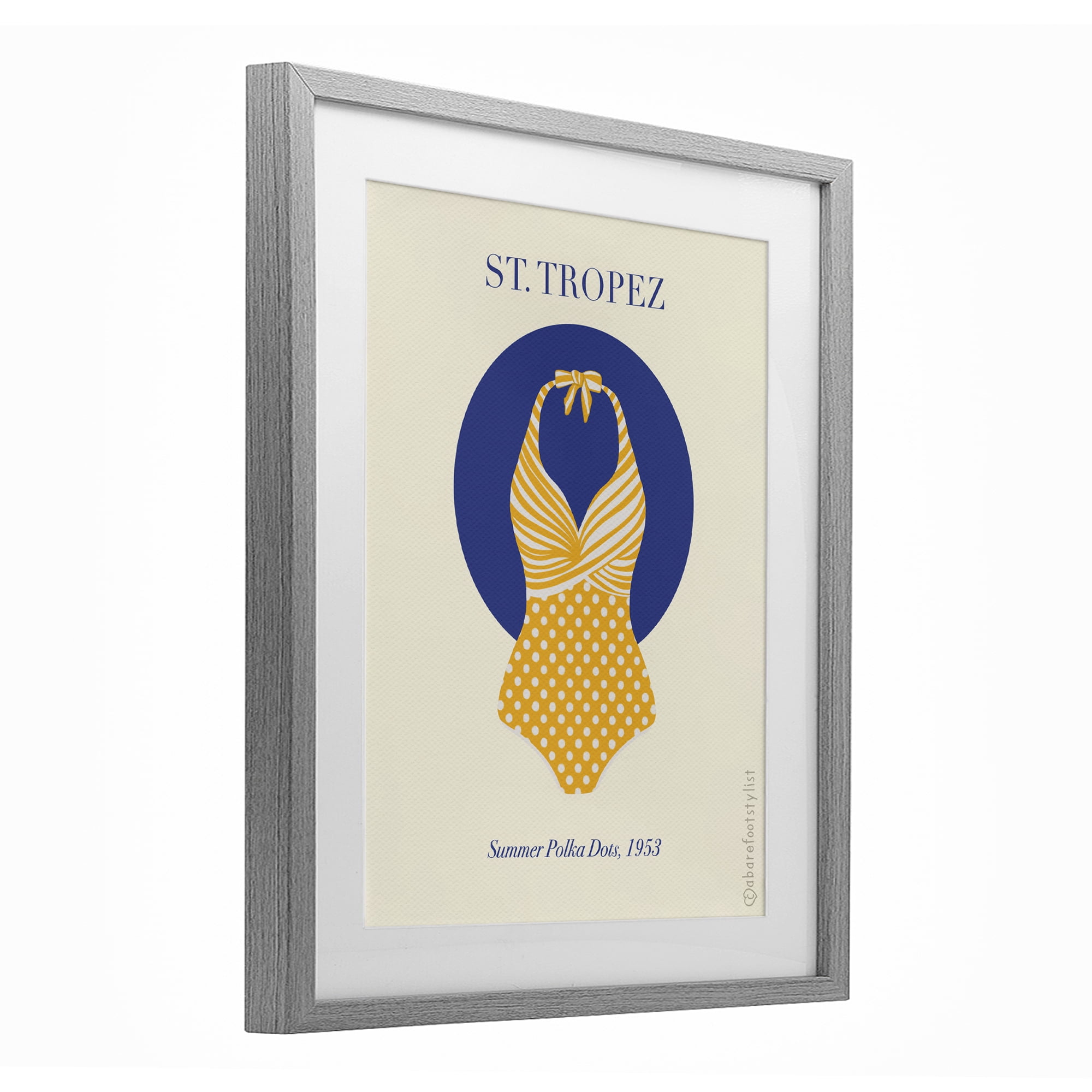 Stupell Industries St. Tropez Dotted Swimsuit Gray Framed Print Under Glass, design by A Barefoot Stylist