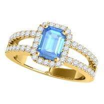 Mauli Jewels Rings for Women 2.70 Carat Diamond and Emerald Shaped Blue Topaz Ring 4-prong 10K Yellow Gold