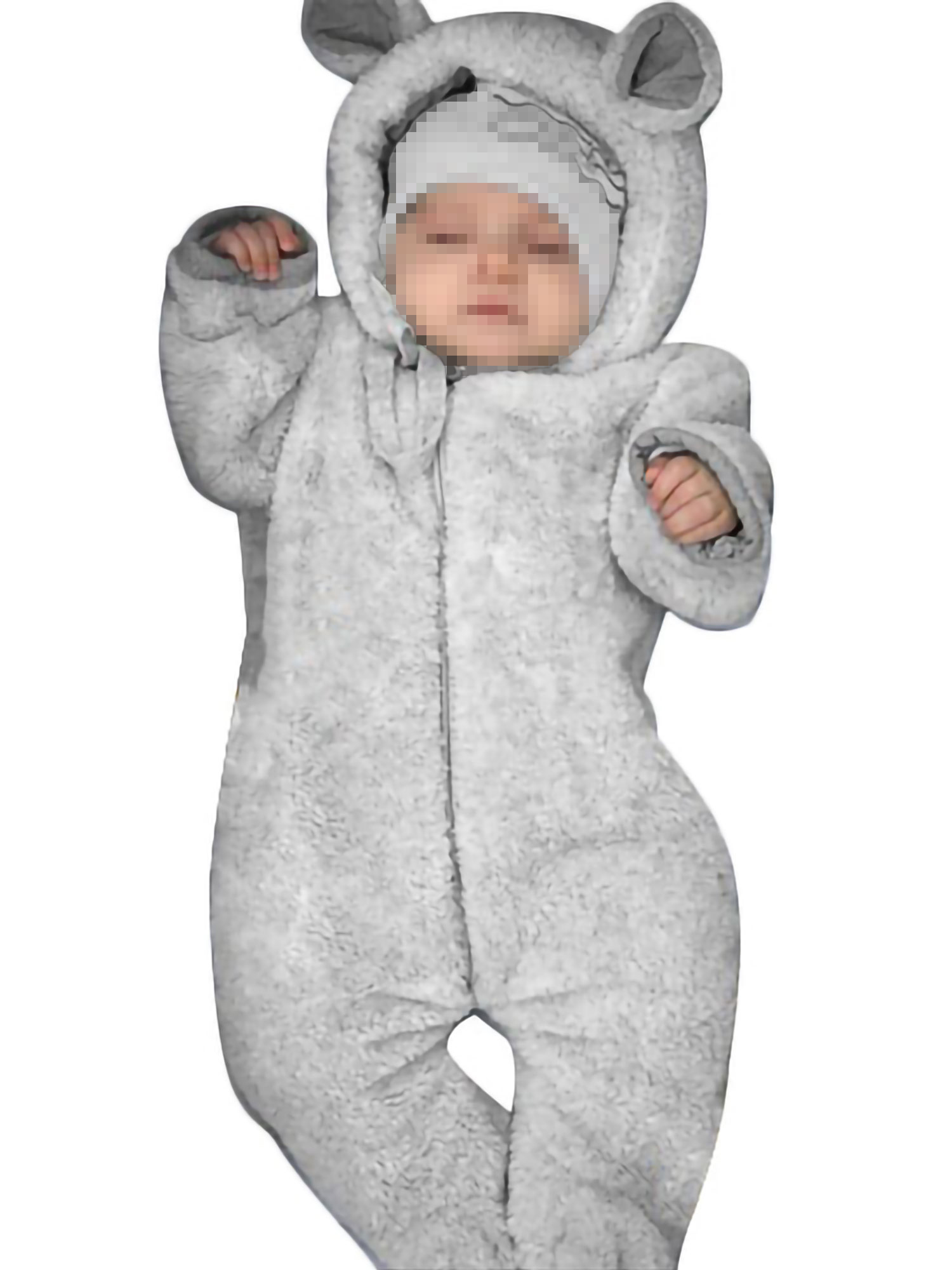 Newborn Baby Girl Boy Warm Fleece Hooded Jumpsuit Cute Rabbit Ear Zipper Footed Romper Snowsuit Fall Winter Outfits