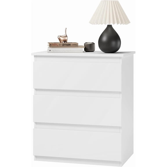 White 3-Drawer Nightstand for Bedroom or Home Office 18.0 W x 14.0 D x 24.8 H Inches