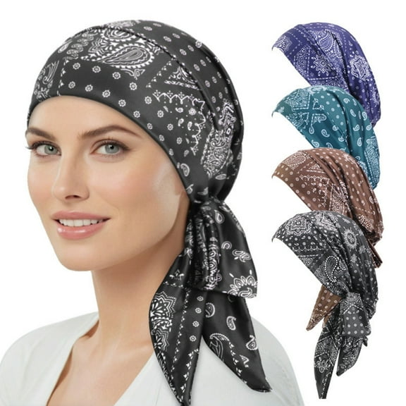 Airvexalon 4 Packed Women's Pre Tied Head Scarves Slip On Chemo Beanies Hair Cover Headwrap Caps
