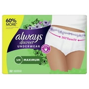 Always Discreet Incontinence Max Protection Underwear, Sm/Med, 32 Ct