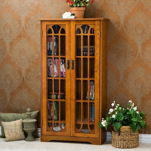 Southern Enterprises Window Pane Media Cabinet Bookcase - Oak