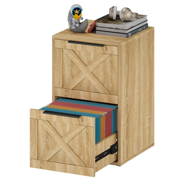 2 Drawer File Cabinet, Wood Filing Cabinets for Home Office, Small Under Desk Filing Cabinet, Modern Farmhouse File Cabinets for Letter/A4 Size, Oak