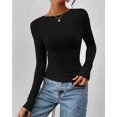 thumbnail image 3 of FreshPretty Womens Tops Dressy Casual Workout Outfits Fall Long Sleeve Shirts Boat Neck Ruched Bodycon Going Out Top, 3 of 10