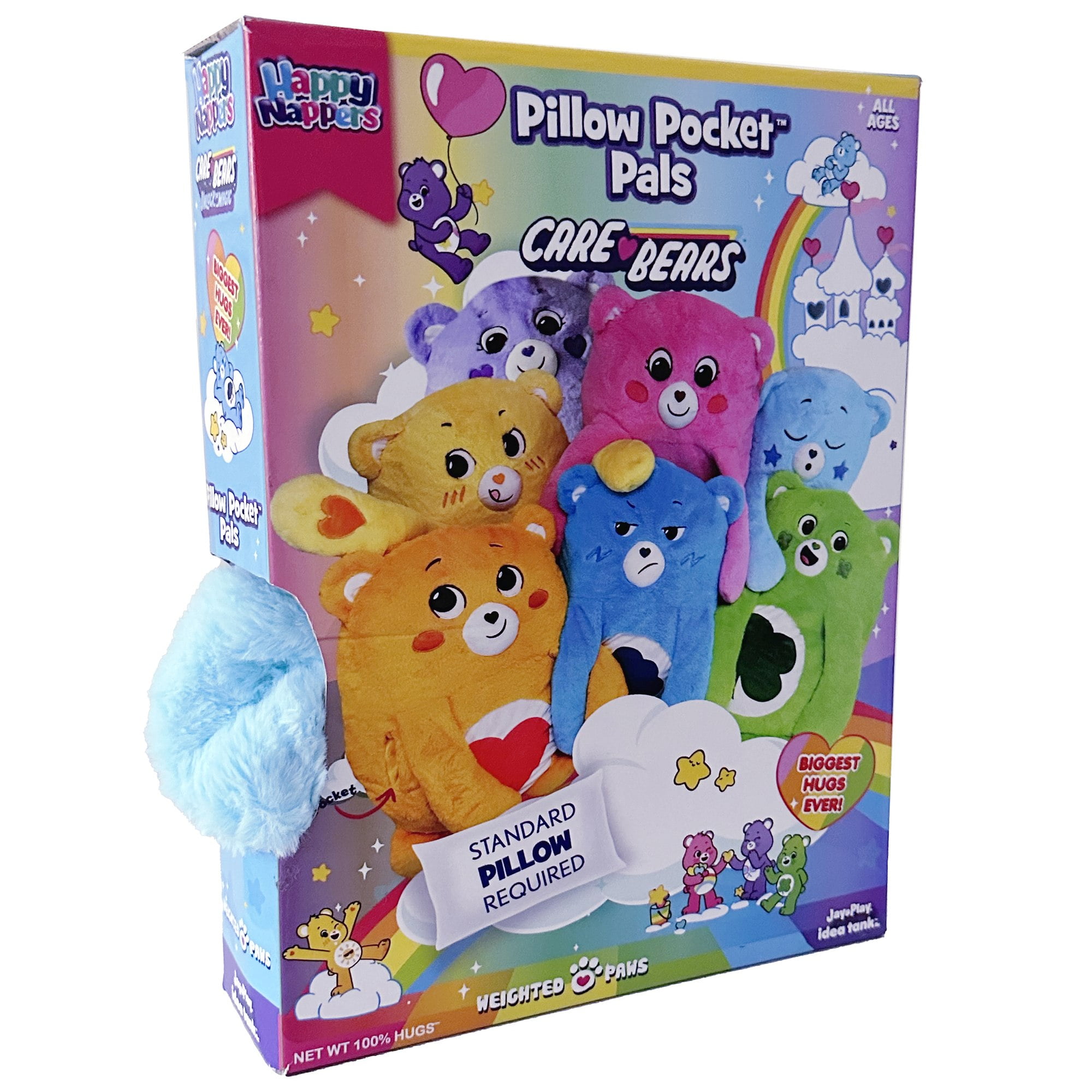Happy Nappers: Care Bears Pillow Pocket Pal - Bedtime Bear - Plush Character Pillow Case, Animal Cover w/ Weighted Paws, Soft Huggable Companion, Kids