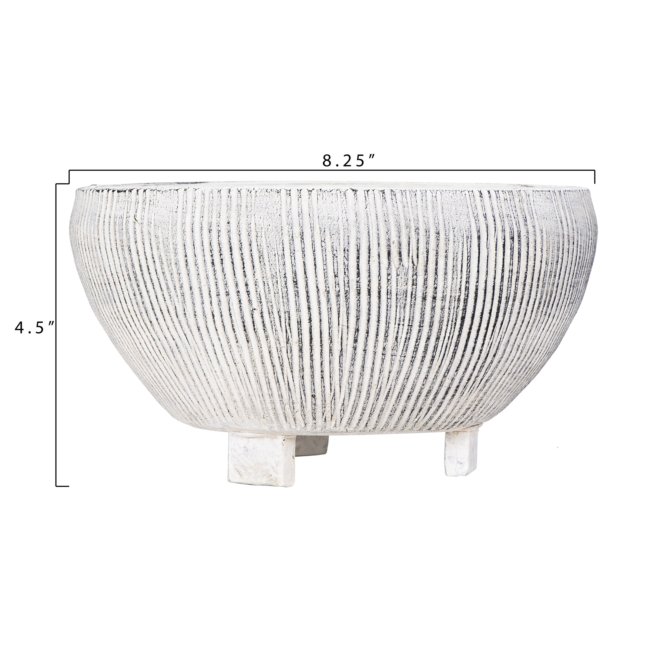 Creative Co-Op Round Terra-cotta Footed Planter with Textured Stripes, Grey