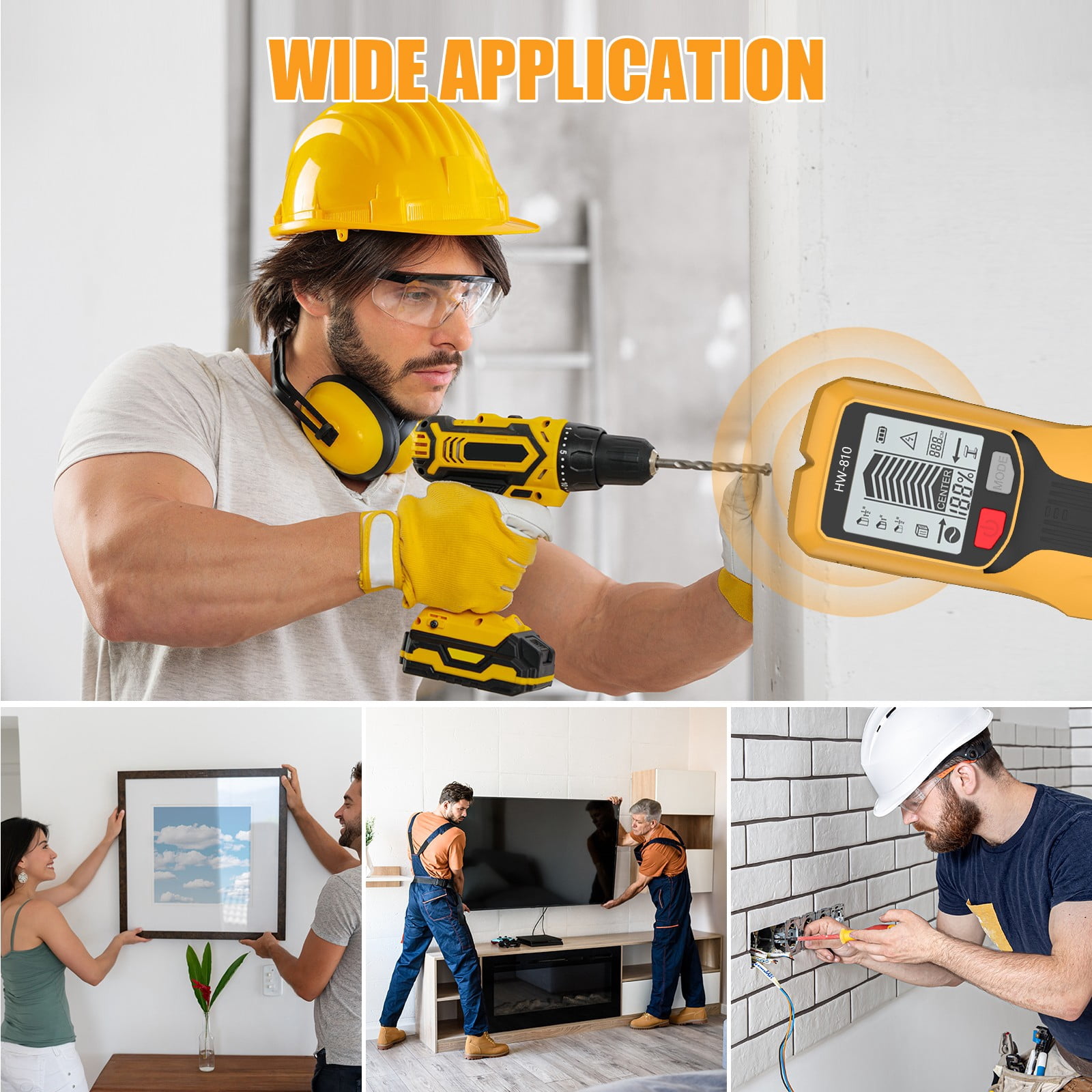 5-in-1 Stud Finder Wall Scanner with LCD Display for Wood Metal, Portable Wire Detector