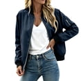 thumbnail image 7 of Edvintorg Jacket for Women Plus Size Solid Solor Casual Coat Long Sleeve Zip up Outerwear with Pocket Womens Fashion Navy S, 7 of 7