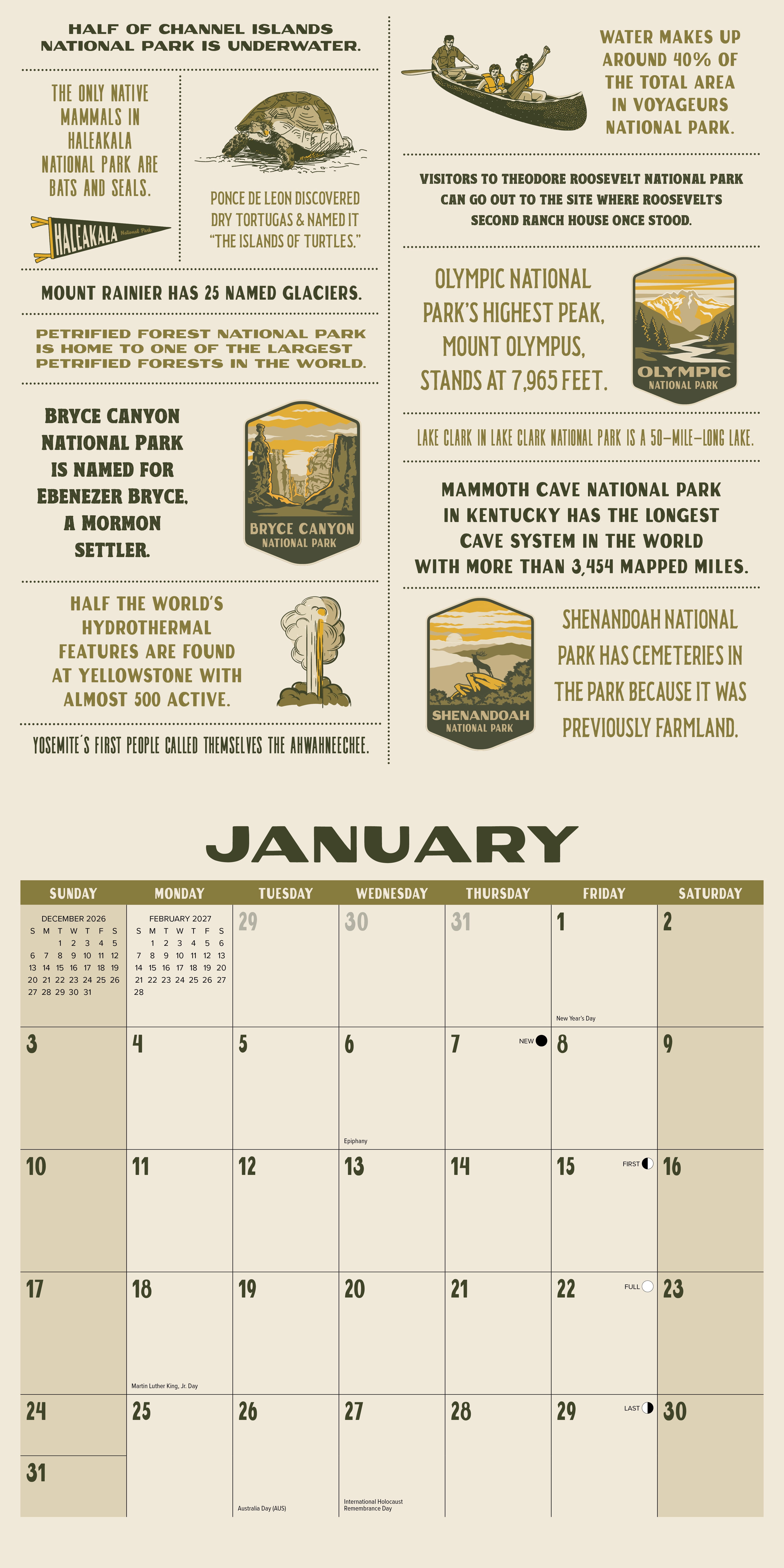 Willow Creek Press, National Park Trivia 2027 Wall Calendar