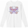 thumbnail image 4 of Vintage Floral Gradient Butterfly Adult White Crew Neck Long Sleeve Tee-Medium, 4 of 6